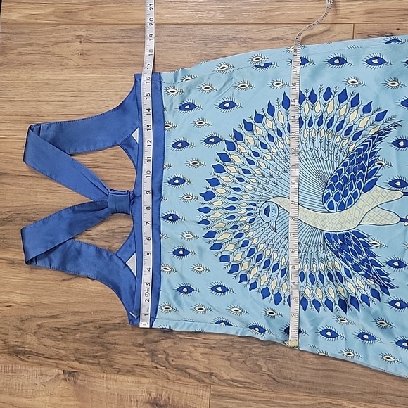 Voom by Joy Han Blue Peacock  Silk Tank Style Dress - Picture 11 of 15
